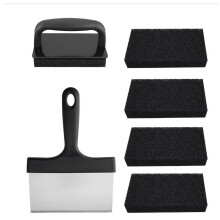 Rengjøringssett for stekeplater, 7 deler, rustfritt stål og nylon