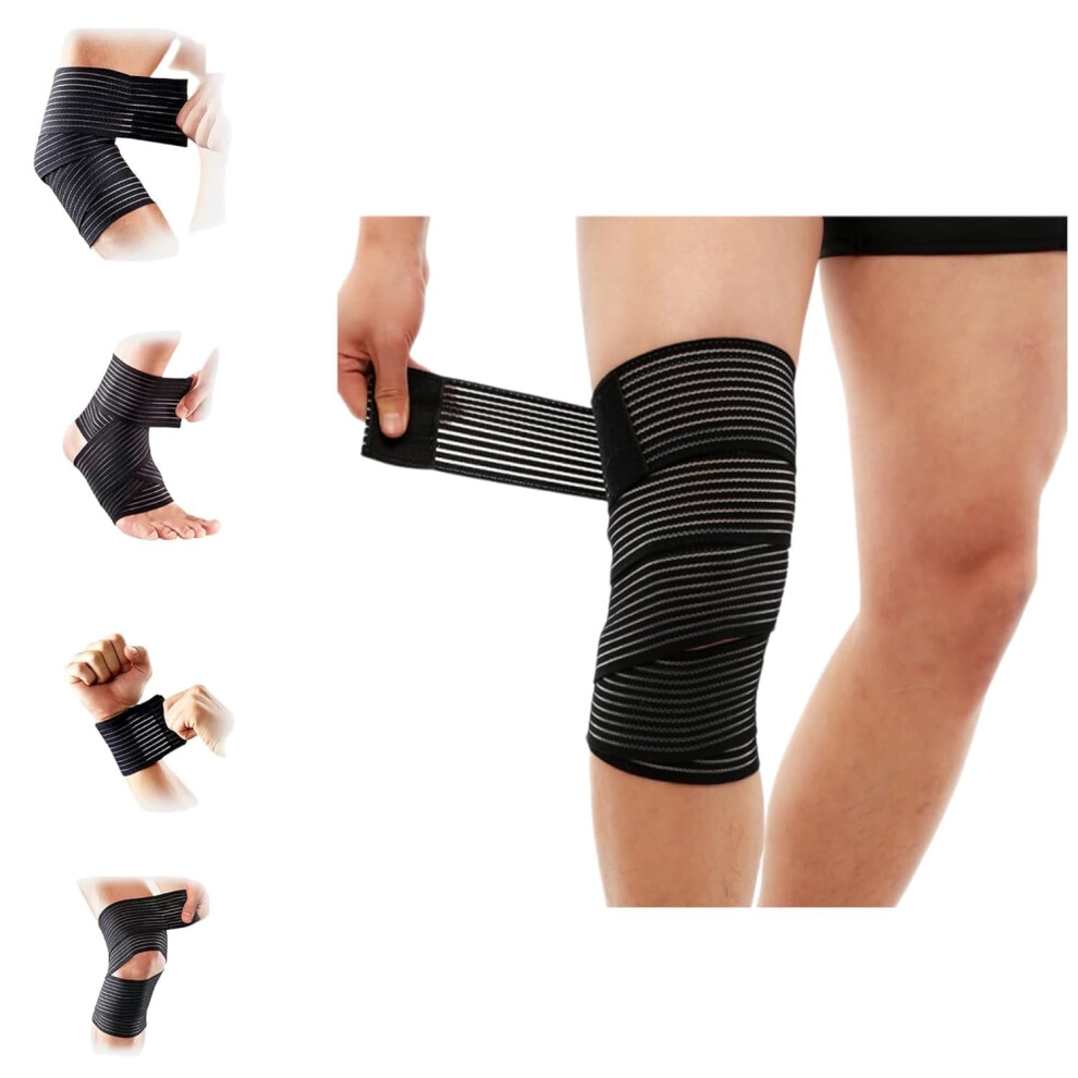 Black Elastic Breathable Ankle/Knee Wrap 3"X70", Compression Bandage For Squat, Basketball, Running, Tennis Â 1 Pack
