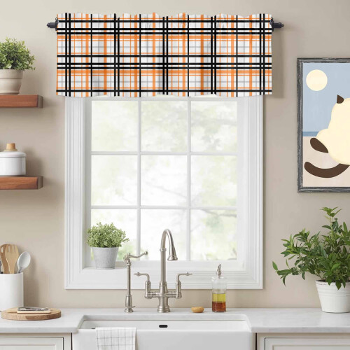 Cortina listrada em laranja e preto, 137 x 46 cm (54 x 18 polegadas), com bolso para varão. 1