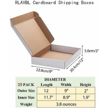 12x9x2 Shipping Boxes Set of 25, White Corrugated Cardboard Box for Packing, Mailing, Business