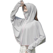 (Gray)Ice Silk Sun Protection Clothing Uv Protection Shawl For Cycling For Summer-e
