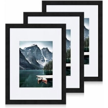 9x12 Black Wooden Picture Frames Set of 3, Compatible with 6x8 (with mat) or 9x12 (no mat), Desktop & Wall Use