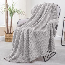 Fleece Throw Blanket for Couch, 50x70 Inches Soft Cozy Jacquard Flannel Blankets, Lightweight Fuzzy Plush Warm Throws for Winter, Light Grey