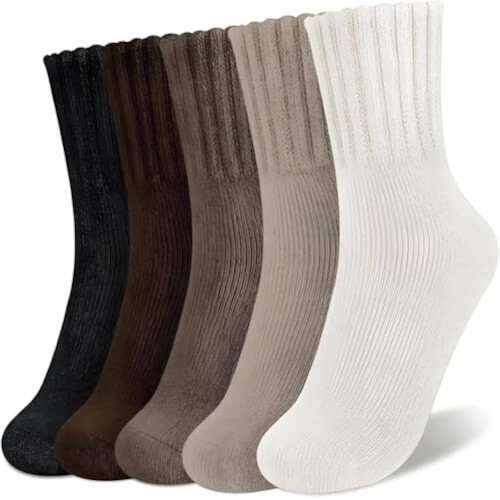 Womens Solid Mid Calf Socks, 5 Pairs Women's Solid Mid-Calf Socks(Khaki*5)