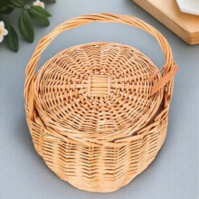OUNONA Handle Basket Wicker Woven Handheld Basket Chocolate Wicker 1Pack