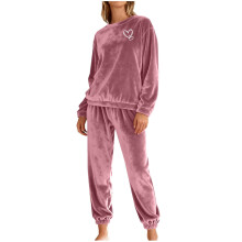 Damen-Pyjama-Set aus Plüschfleece mit Herzmuster, lange Ärmel, elastischer Bund, Kordelzüge an den Ärmelbündchen, warme Nachtwäsche, Größen