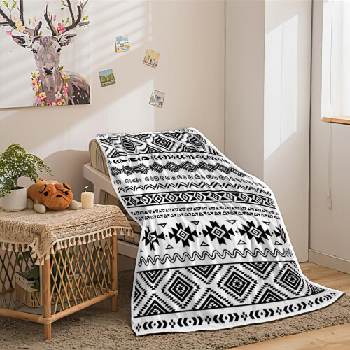 Aztec Throw Blanket 50 x 60 in Black and White 2