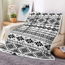 Aztec Blanket 50x60IN – Black & White Boho Tribal Throw, Southwest Geometric Flannel, Soft Couch/Chair/Bed/Outdoor Decor
