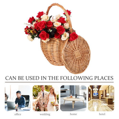 OUNONA Handle Basket Wicker Woven Handheld Basket Chocolate Wicker 1Pack 1