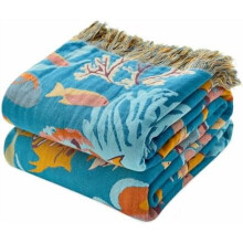 Throw Blanket for Bed Cotton Cute Ocean Animals Twin Size Couch Blanket 60"x80" Muslin Breathable All Seasons Lightweight Farmhouse Home Decor