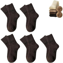 5 Pairs Women's Solid Mid-calf Socks, Thick Plush Warm Winter Socks, Soft Comfy Boot Socks for Hiking, Daily Wear & Gifts
