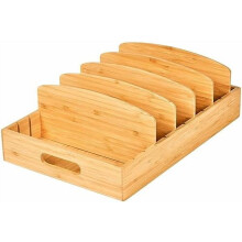Bamboo Food Container Lids Organizer with 5 Adjustable Dividers for Kitchen Cabinet/Drawer – Compatible with Standard Plastic Lids