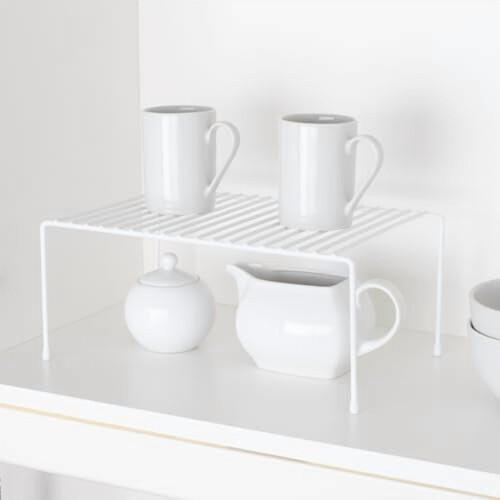 Medium Cabinet Storage Shelf Rack (8.5x13.25") – Steel Wire Organizer for Kitchen, Cupboard, Pantry – White 2