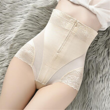 (L,Skin)Women Zipper High Waist Hip Lifting Belly Slim Body Shaping Pants Shapewear-e