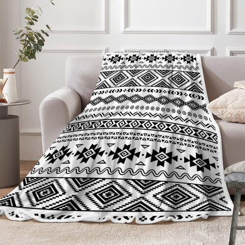 Aztec Throw Blanket 50 x 60 in Black and White 1