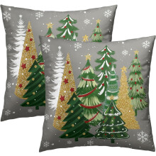 Fundas de cojín navideñas de 45x45 cm con árboles rústicos de invierno en color azul.