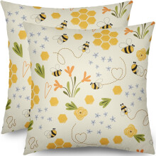 Kissenbezüge aus Leinen mit Bienenmuster, 45 x 45 cm, 2er-Set