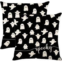 Halloween Pillow Covers 20x20, Set of 2 Ghost Spooky Decorative Throw Cushion Covers for Farmhouse Home, Sofa, Couch – Compatible with Standard