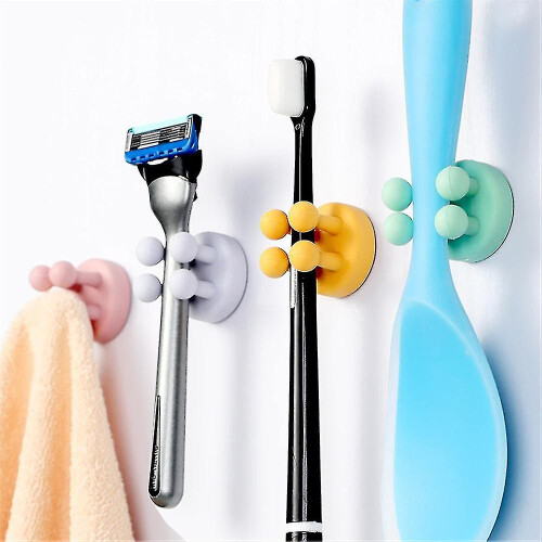 (6PCS,Six Colors Mixed)Toothbrush Wall Door Silicone Hook Home Multifunctional Self Adhesive Hook Plug Cable Razor Holder-e