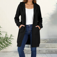 Dameshoodie met rits, lange mouwen, sweatshirtjas met zakken, lichtgewicht lange tuniekjas met capuchon voor de herfst, maat S-XXL
