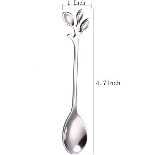 Συσκευασία 8 κουταλιών εσπρέσο Elegant Leaf 4,7" - Ανοξείδωτο ατσάλι, ιδανικά για καφέ, 1