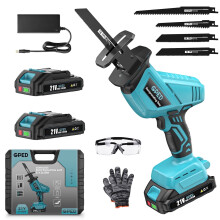 Cordless Reciprocating Saw, 0-3000 SPM, 22000mAh Batteries, Tool-Free Blade Change, LED Light, 4 Blades Kit (Wood/Metal/PVC), Blue
