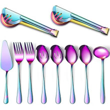 Juego de servir de 10 piezas de acero inoxidable con pinzas y cucharón