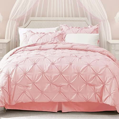 Pink and Ivory Comforter Set Full Size 7 Piece 2