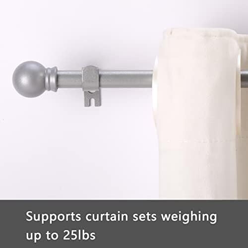 Conjunto de 2 varões de cortina prateados para janelas de 32 a 48 polegadas, varão de cortina de metal resistente com emenda de 5/8 de polegada e 1