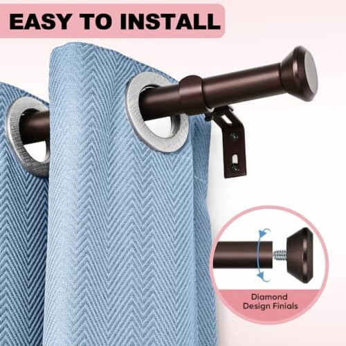 Varão de cortina de bronze resistente, ajustável de 28 a 48 polegadas (71 a 122 cm). 1