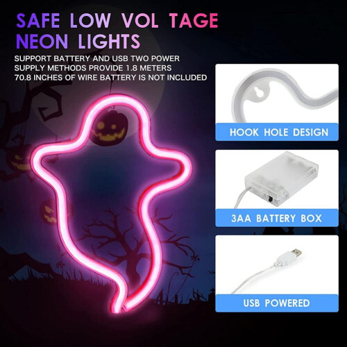 Φωτεινή πινακίδα με φάντασμα για το Halloween – Λάμπα LED, Τροφοδοτείται από 2