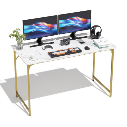 Mesa de computador moderna em madeira com estrutura metálica, 47 polegadas (119 cm).