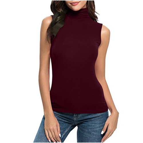 Ärmellose Rollkragenpullover für Damen, leichte, dehnbare Oberteile