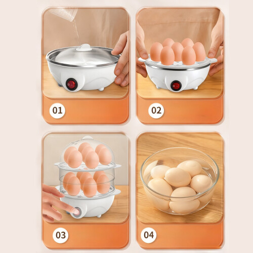Double Layer 14-Egg Breakfast Maker, Fast Electric Cooker with Rust-Resistant Stainless Steel Tray, Compact Design 2