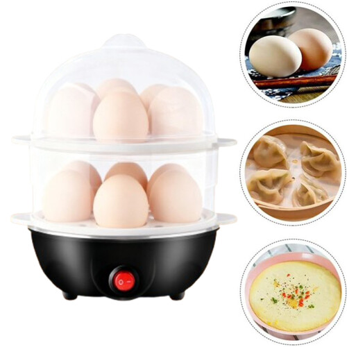 Electric Egg Cooker Black 12-Egg Capacity 2-Tier 1
