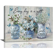 Rustic Cotton Flower 16"x12" Framed Painting Canvas Art Prints