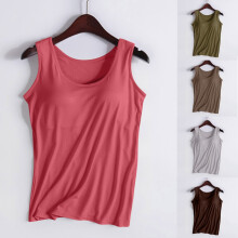 Débardeurs sans manches pour femmes, couleur unie, col rond, soutien-gorge intégré, sans armatures, confortables à superposer et à porter à la