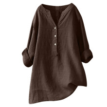 T-shirts amples pour femmes, tuniques d'été, col rond, manches 3/4, blouses en coton et lin