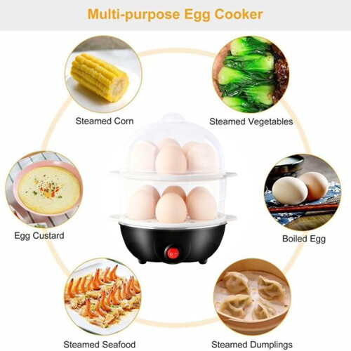 Electric Egg Cooker Black 12-Egg Capacity 2-Tier 2
