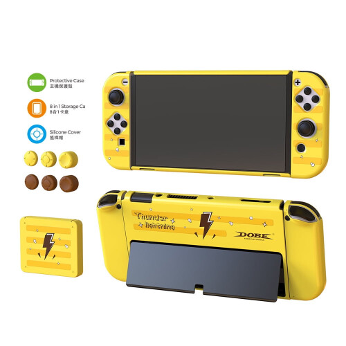 Switch OLED Protective Case Bundle - Hard Shell for Console & Joy-Con + Game Card Case + Thumb Grips 2