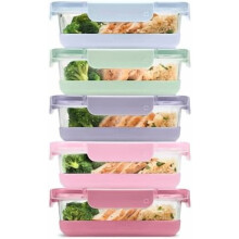 Duraglass Refresh 3,4-kopps måltidsförberedelseset (10 st, 5-pack) – Glasbehållare med silikonskydd och lufttäta BPA-fria lock,