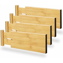 Séparateurs de tiroir en bambou de 10 cm de haut - Organisateur de tiroir ajustable - Cuisine, commode, salle de bain, chambre et bureau - Lot de 4