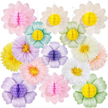 15 piezas de flores de papel de seda con forma de margarita, adornos colgantes de bolas de panal coloridas para fiestas de primavera.