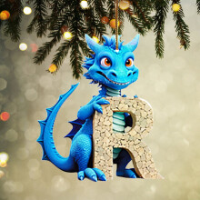 26-Letter Christmas Tree Ornaments – Dragon Xmas Decor, Lightweight & Sturdy, DIY Hanging Pendant, Blue – Compatible with Standard Tree Hooks