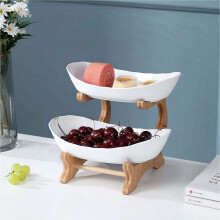 Corbeille à fruits décorative moderne à 2 niveaux pour comptoir de cuisine - Blanc