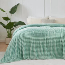Super Soft King Blanket, Sage Green Silky Flannel Fleece, 3D Ribbed Jacquard, Lightweight All-Season (90"x110")