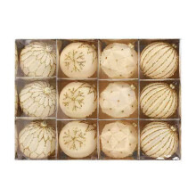 12 Pack Velvet Christmas Ornaments, 80mm Beige Baubles