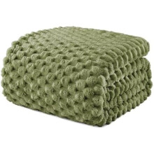 Queen Size Fleece Blanket for Bed, 90x90 Inches Stylish Jacquard Velvet Soft Blanket, Fuzzy Cozy Lightweight for Winter, Olive Green