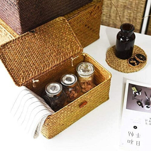 Wicker Storage Basket Woven Rattan Storage With Lids Laundry Baskets 2