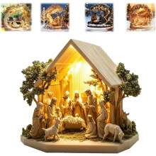 Platte kerststal voor pasgeborenen, bureaudecoratie met levensboom van acryl (1 stuk, 2D, past bij kerstdecoratie)